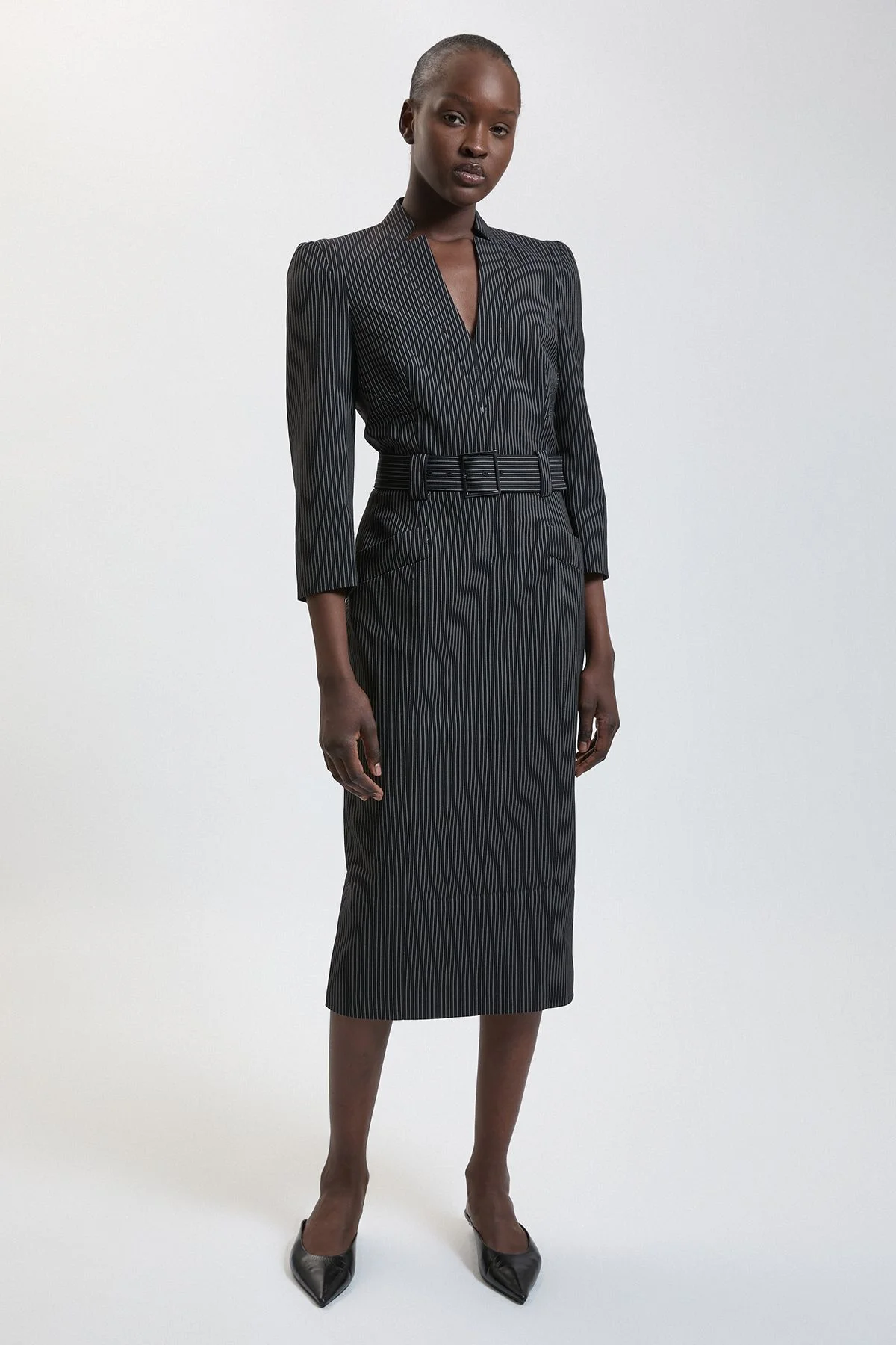 Pinstripe Forever Pencil Midi Dress - 1