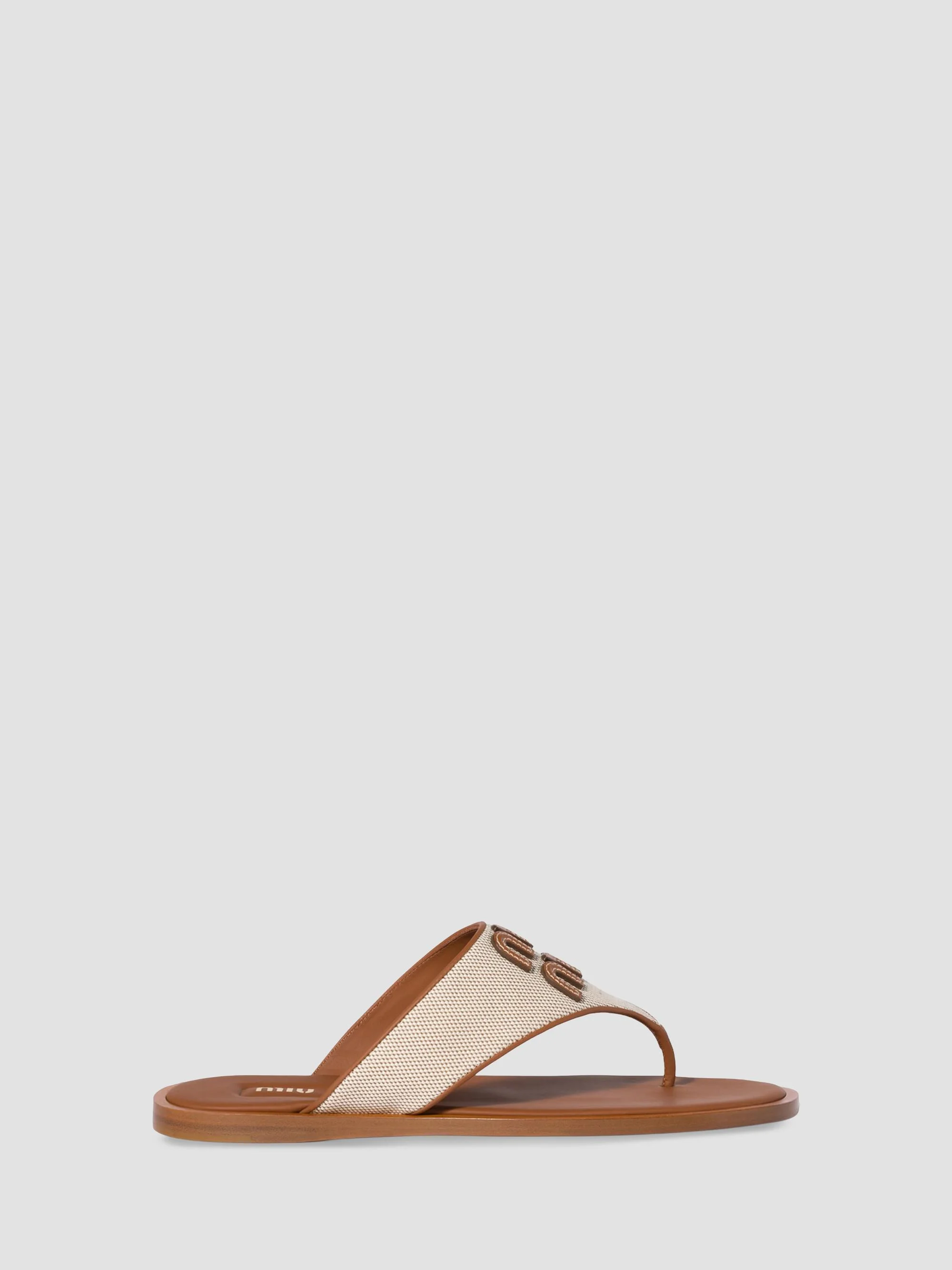 Women's Canvas and Leather Thong Sandals - Beige Khaki - 1