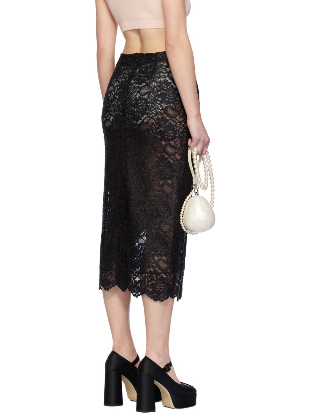 Black Scalloped Midi Skirt - 3