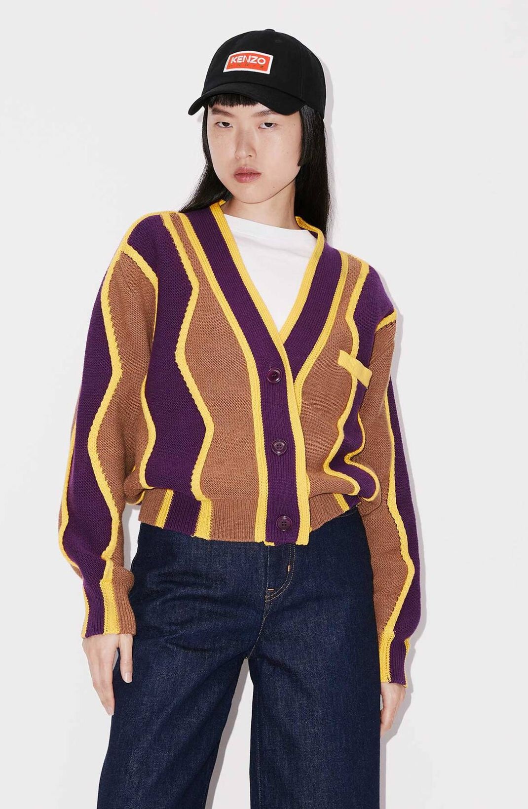 Kenzo Boke Flower Checkerboard cropped cardigan - Purple