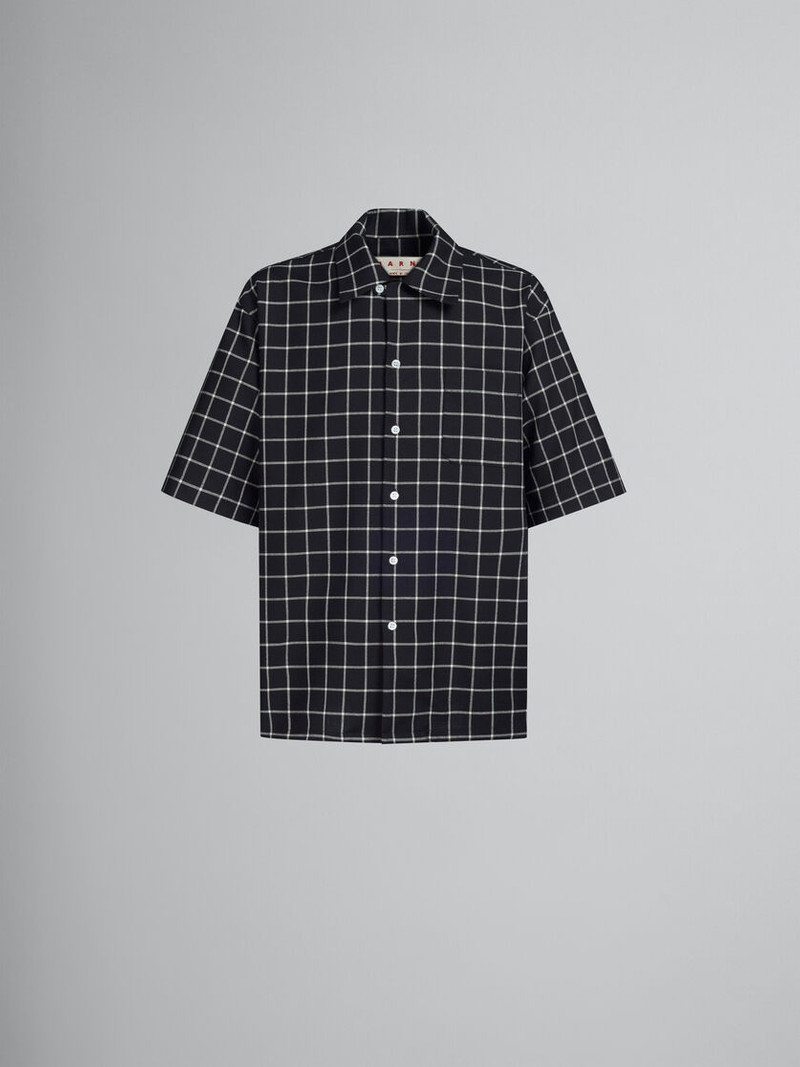 BLACK CHECKED WOOL BOWLING SHIRT 1