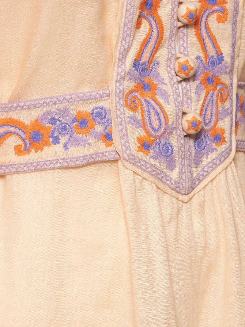 Devi embroidered linen midi dress - 4