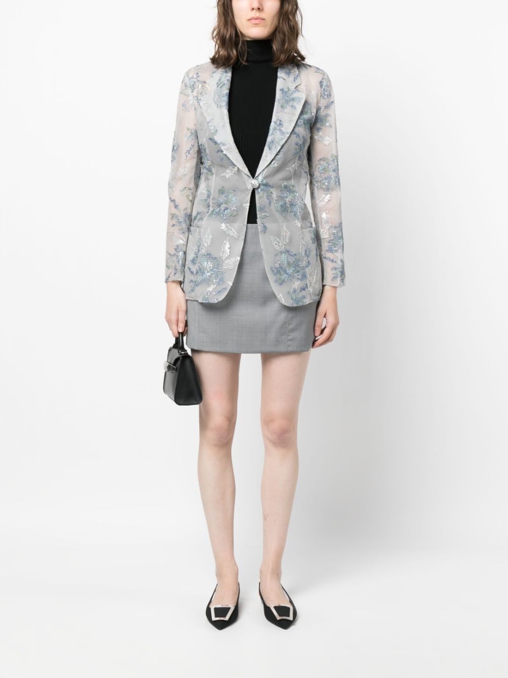 embroidered-flowers translucent blazer - 2