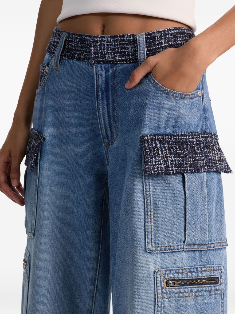 tweed-panel cargo jeans - 5