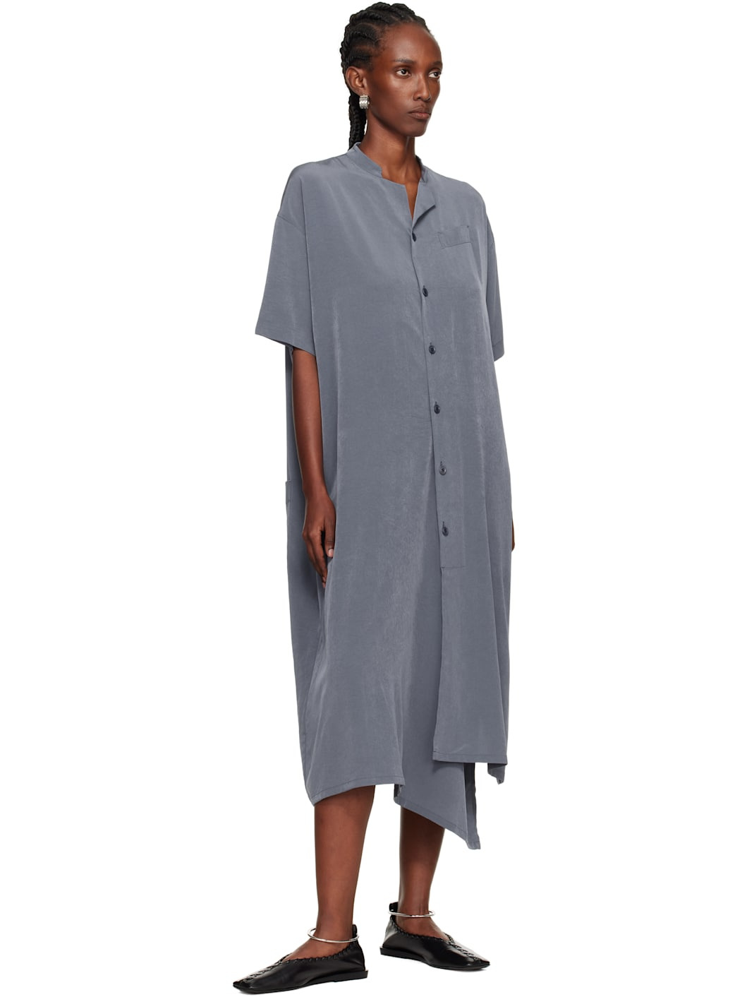 Blue N-Half Sleeve Box Shirt Midi Dress - 4