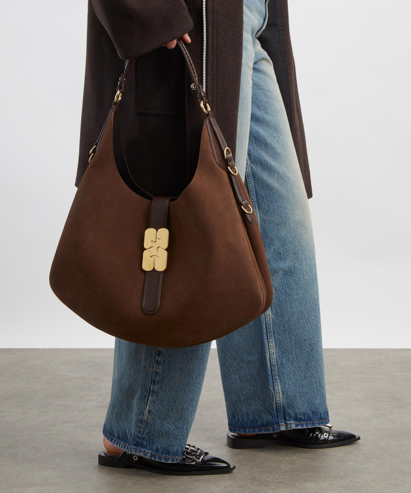 GANNI Suede Large Kat Shoulder Bag outlook