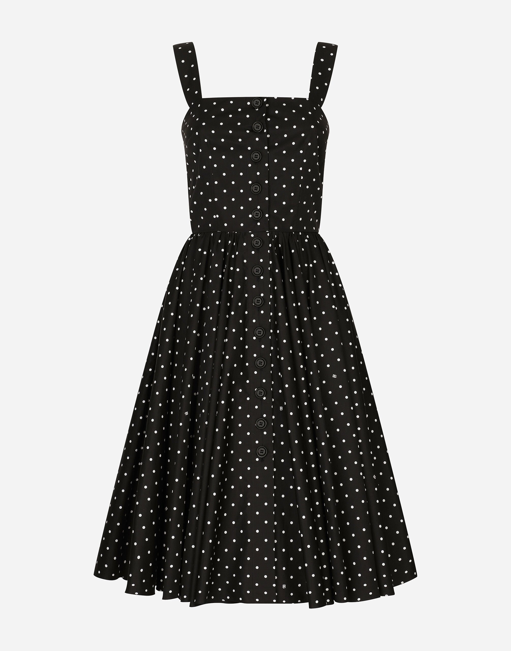 Calf-length cotton dress with polka-dot print - 1