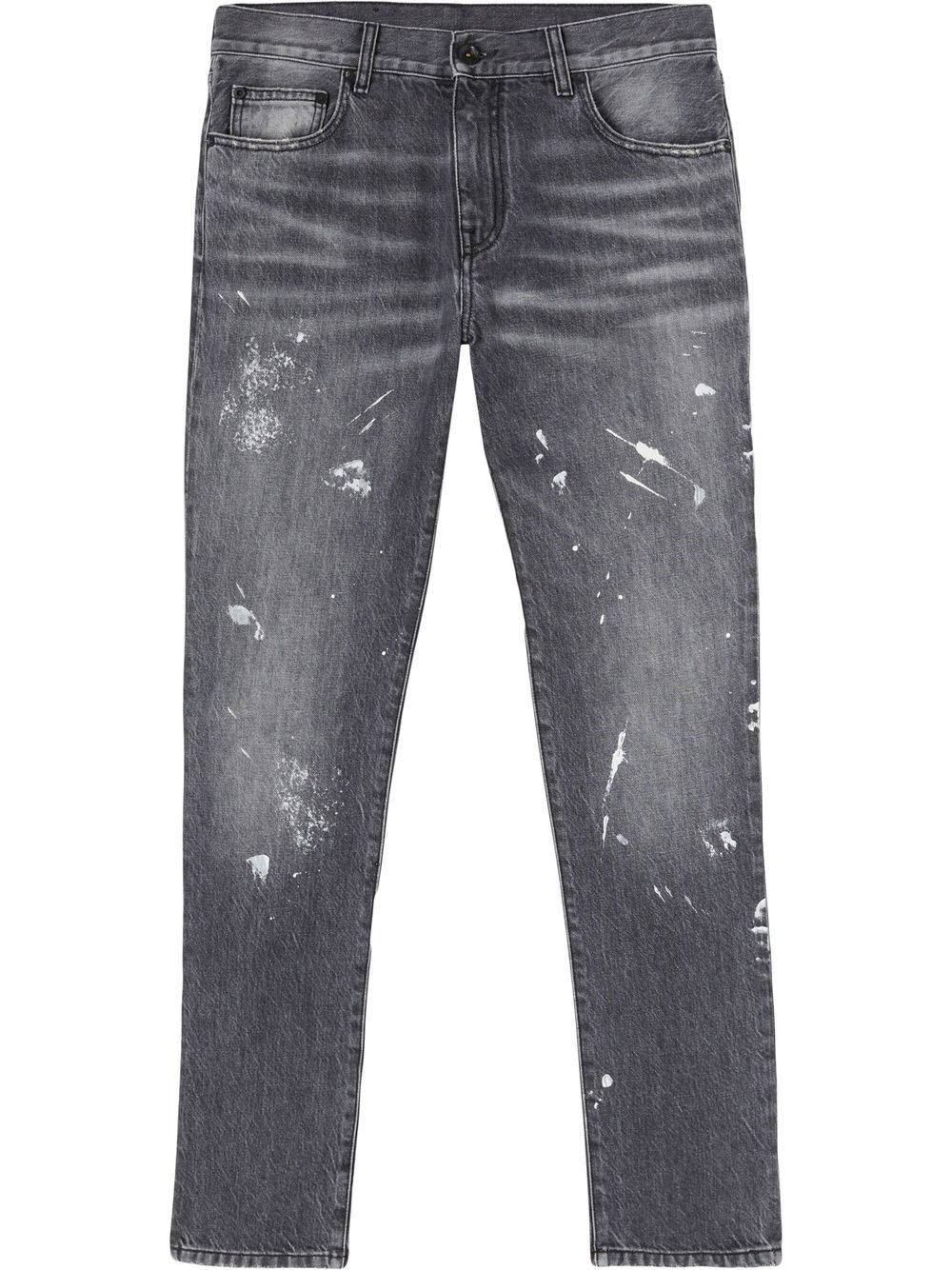 Diag-stripe distressed jeans - 1