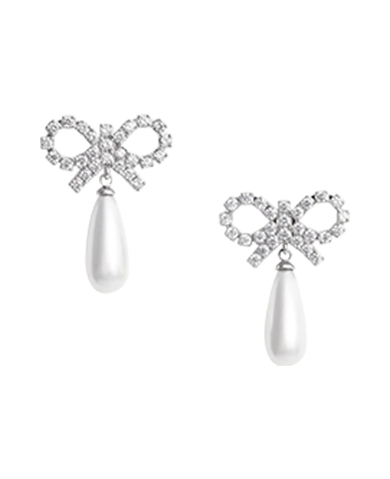 Crystal Bow Pearl Earrings - 1