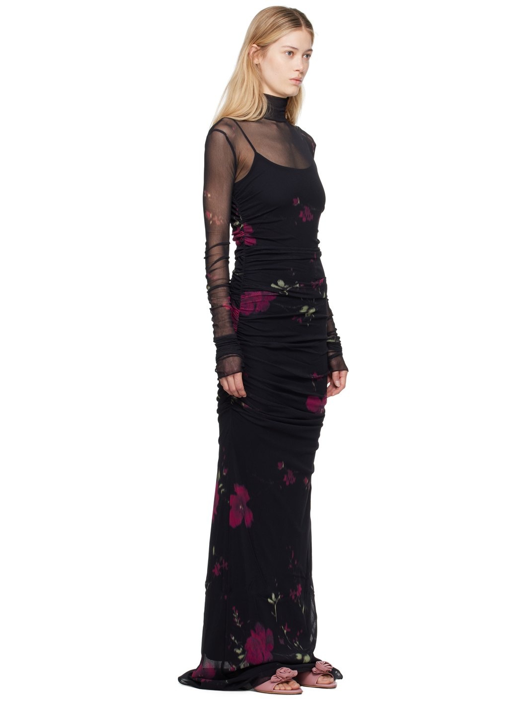 Black Rose Print Maxi Dress - 2