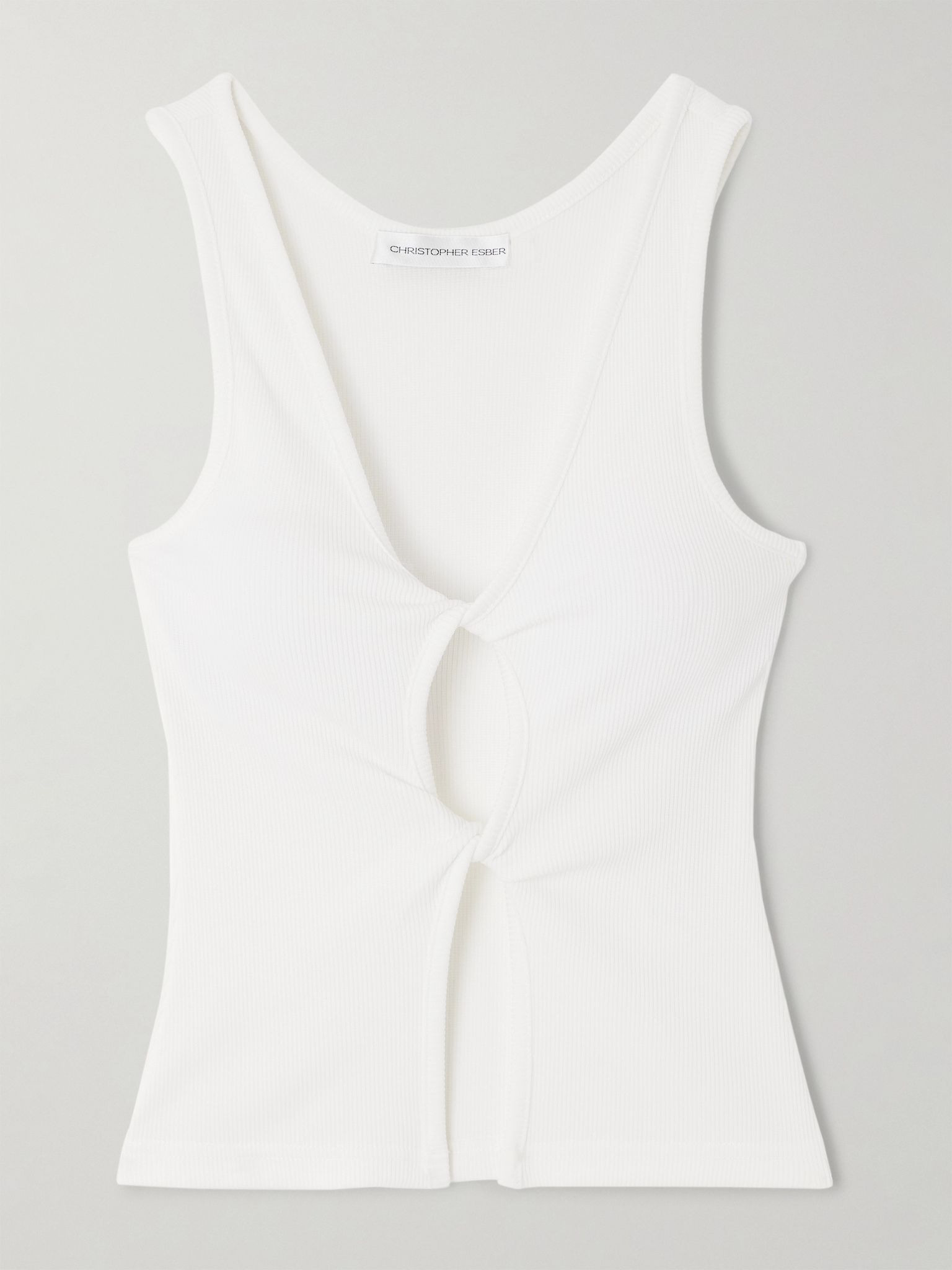 Cutout twist-front ribbed-knit tank White - 1