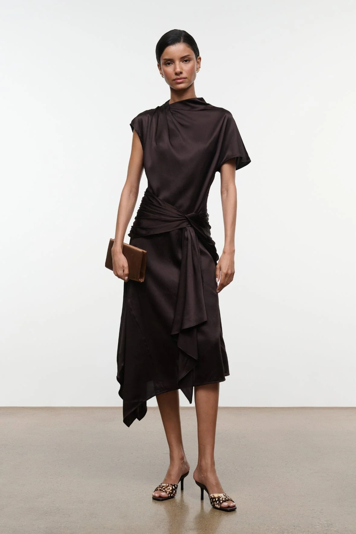 STAUD DAVINA SILK DRESS EARTH - 1
