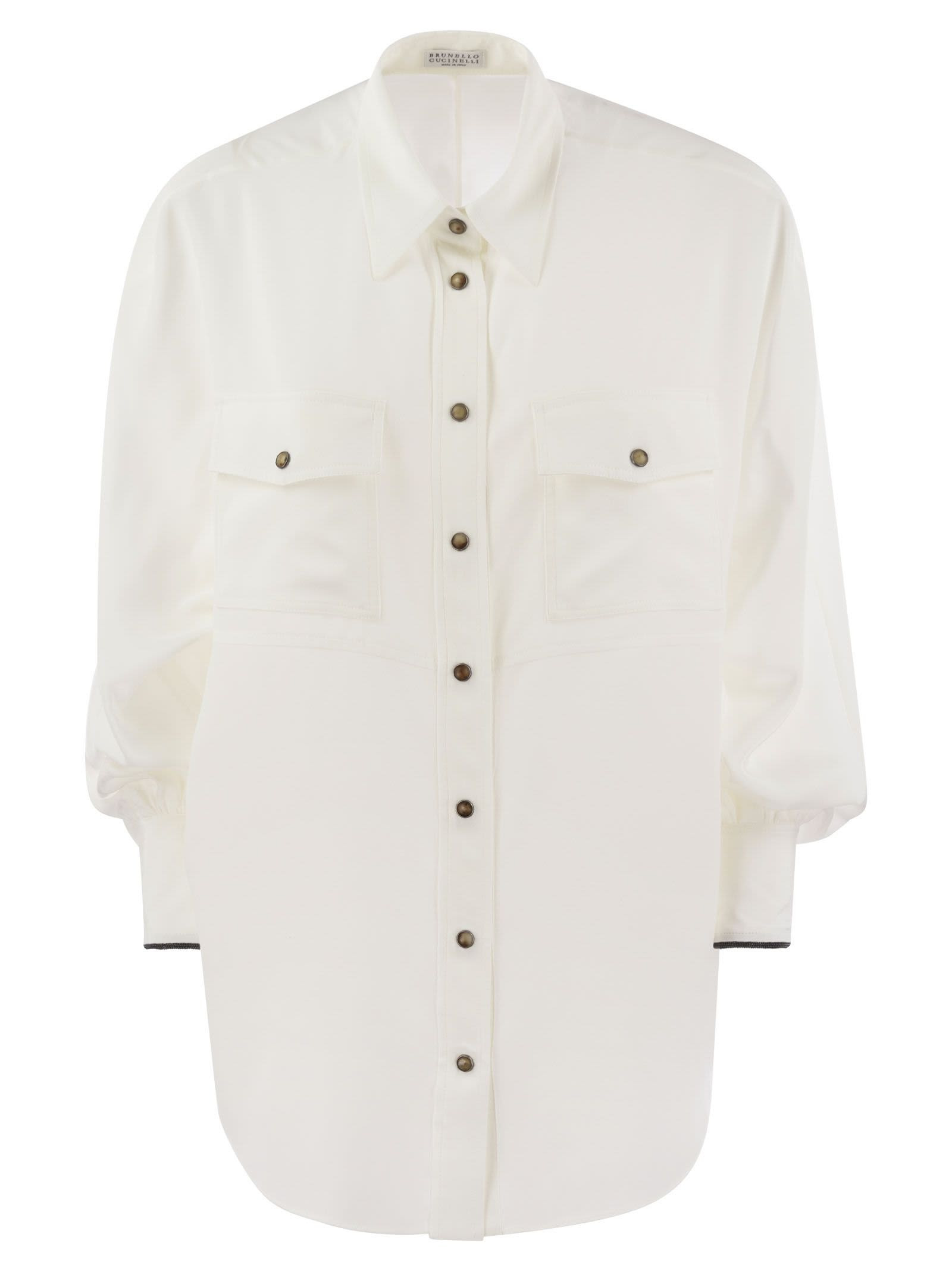 Brunello Cucinelli Women Silk Shirt With Snaps And Pockets - 1