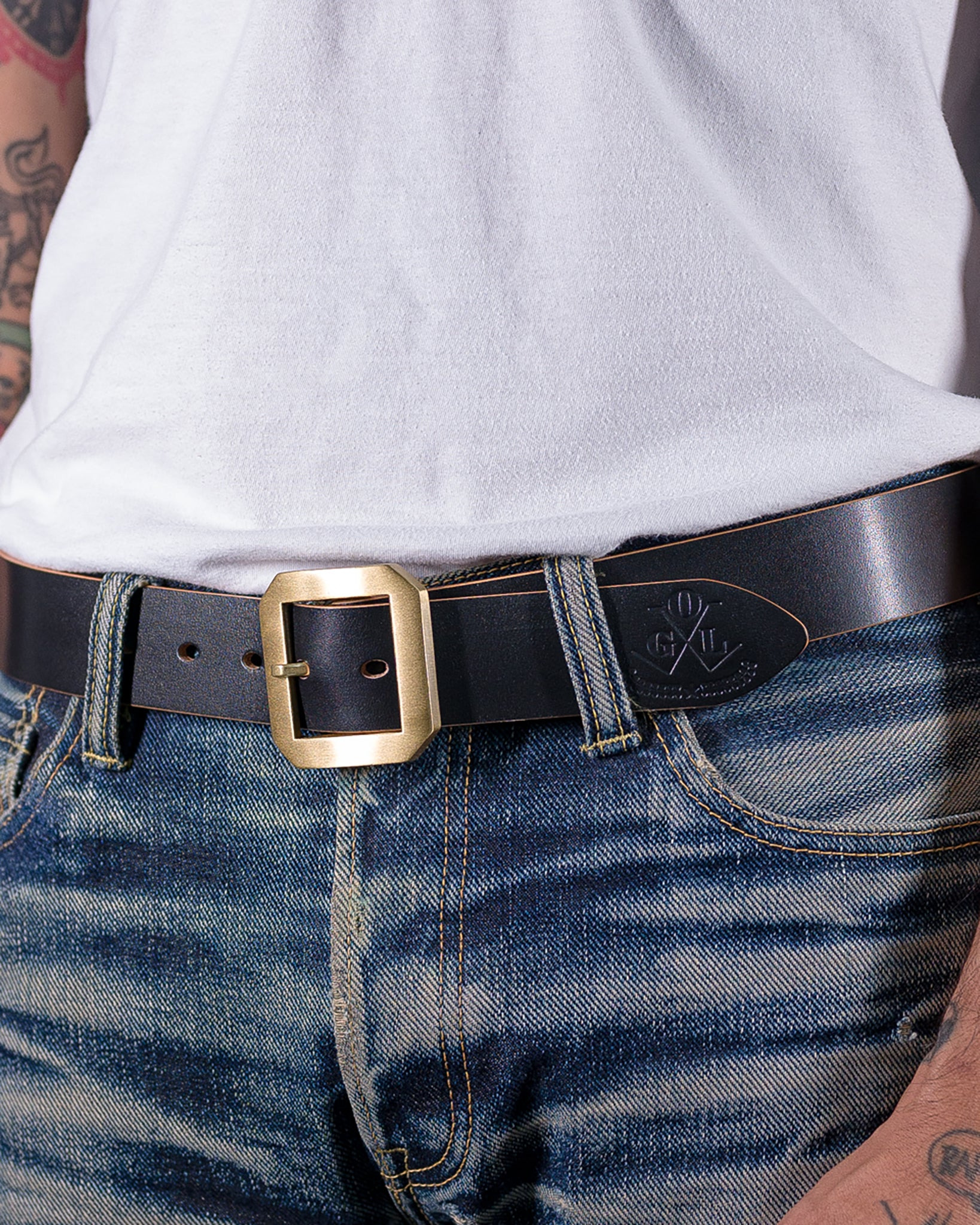 OGL-BELT-SPGAR-BLK OGL Single Prong Garrison Buckle Leather Belt  - Hand-Dyed Black - 2