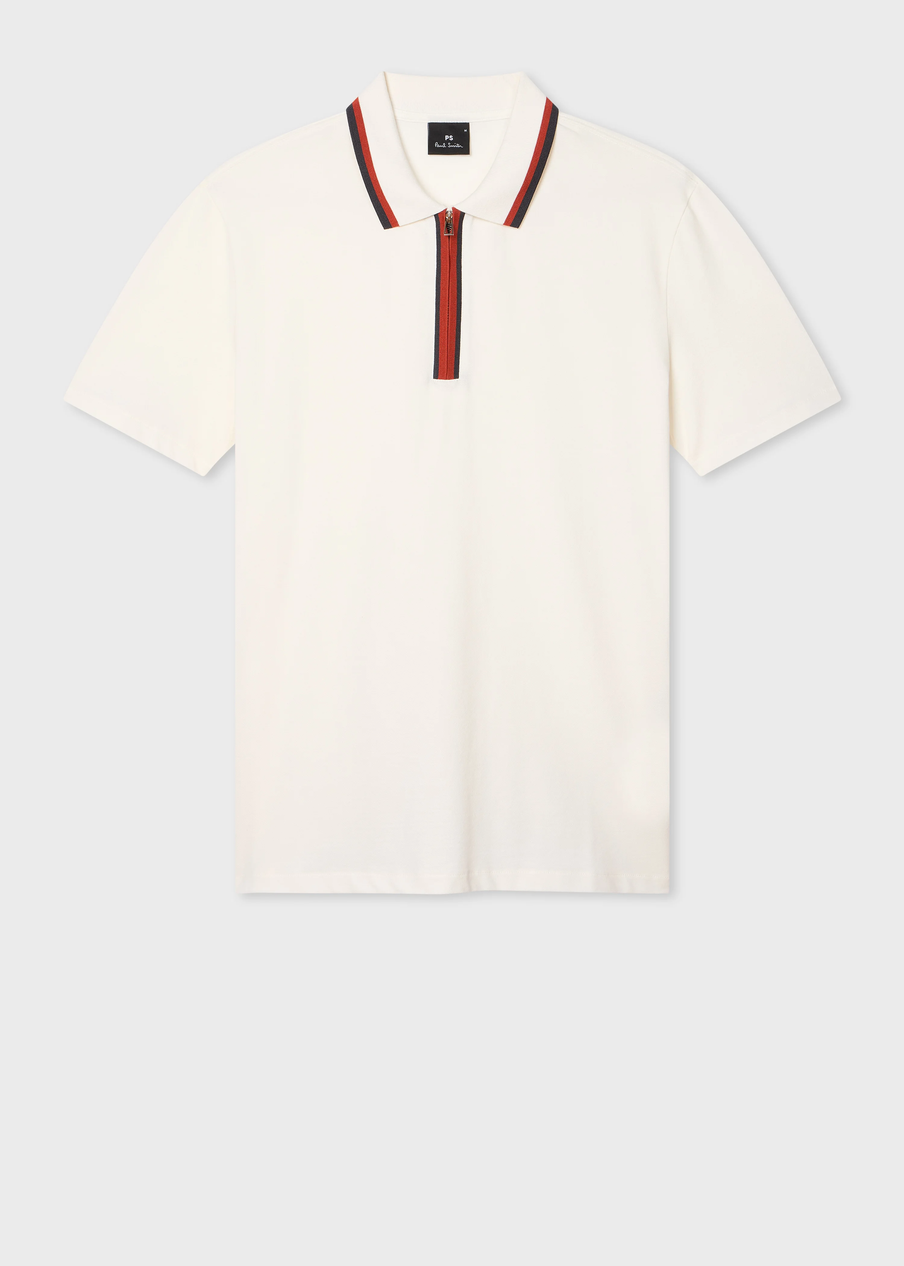 Ecru Contrast Tipping Zip Polo Shirt - 1