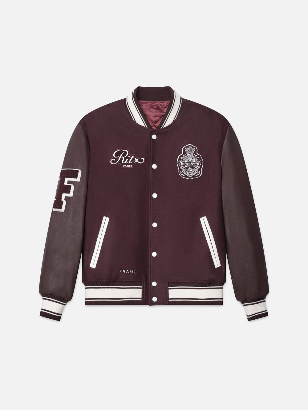 Ritz Unisex Varsity Jacket in Bordeaux - 1