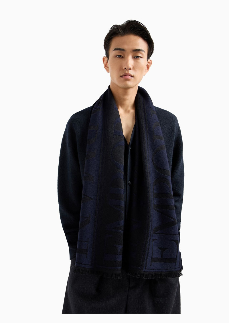 Virgin wool scarf with oversized jacquard lettering 4