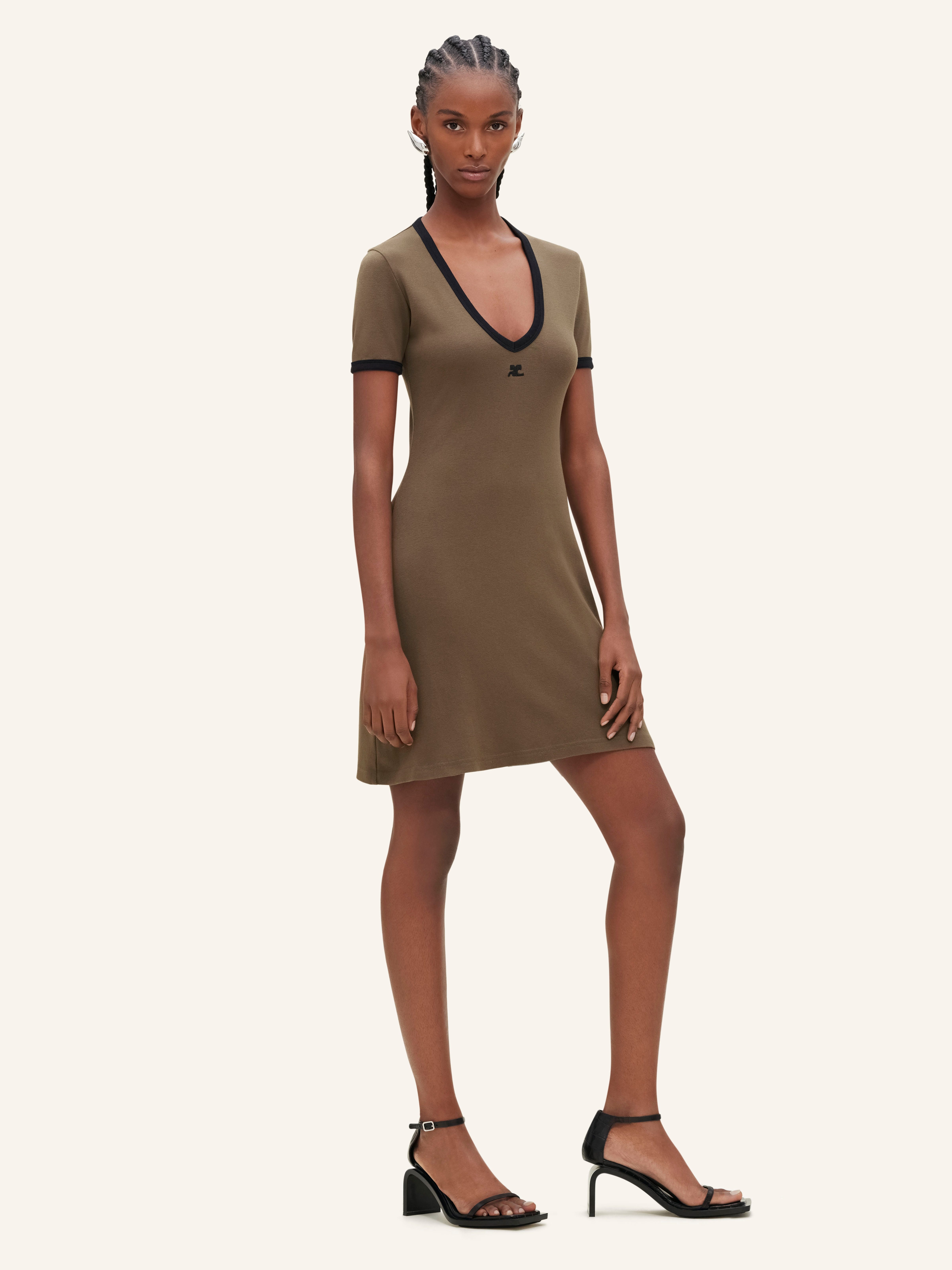 CONTRAST V NECK MINI DRESS - 3