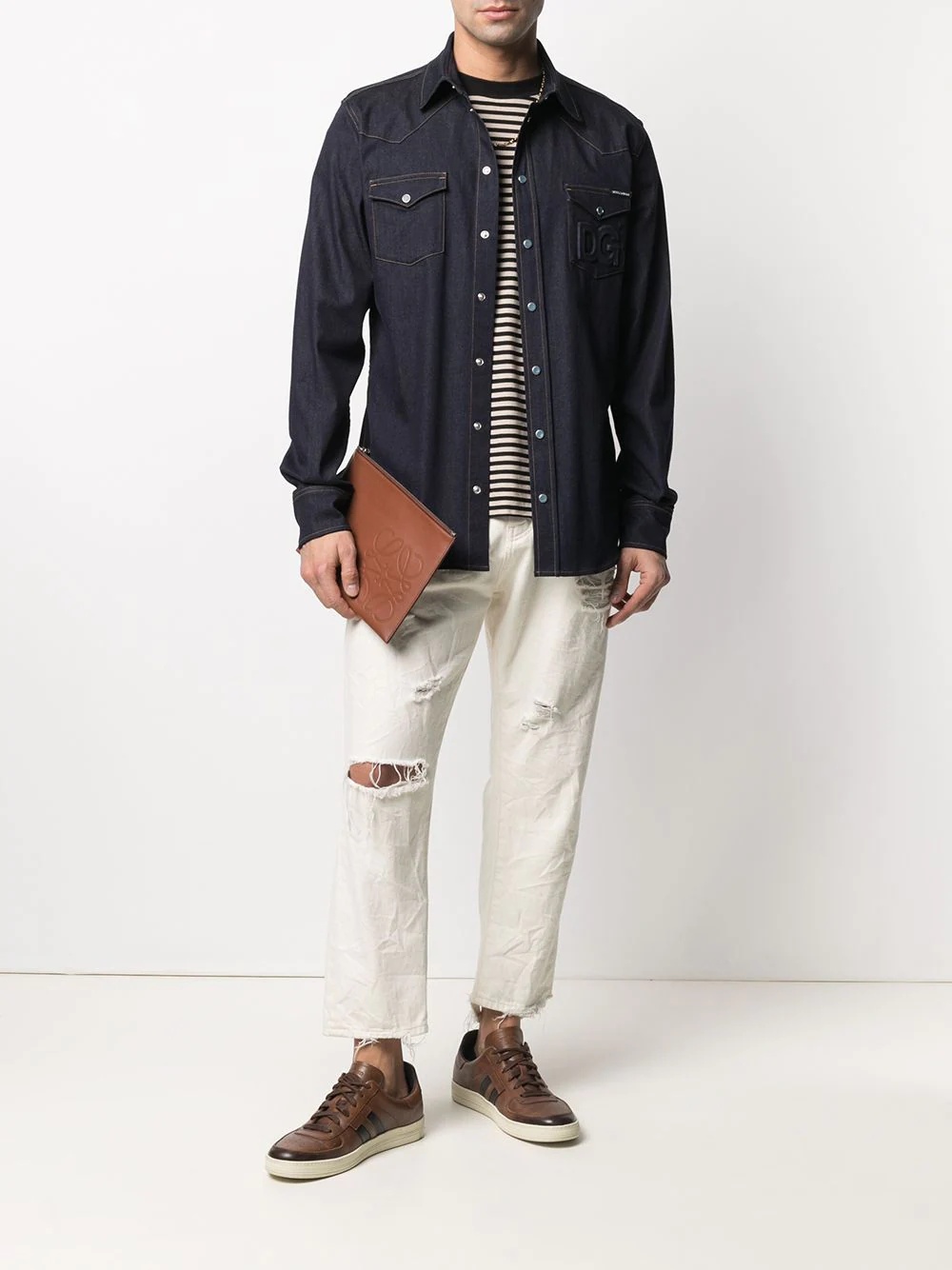 contrast-stitching denim shirt - 2