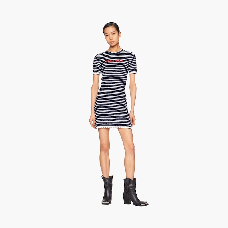 Bouclé cotton crew-neck mini-dress - 5