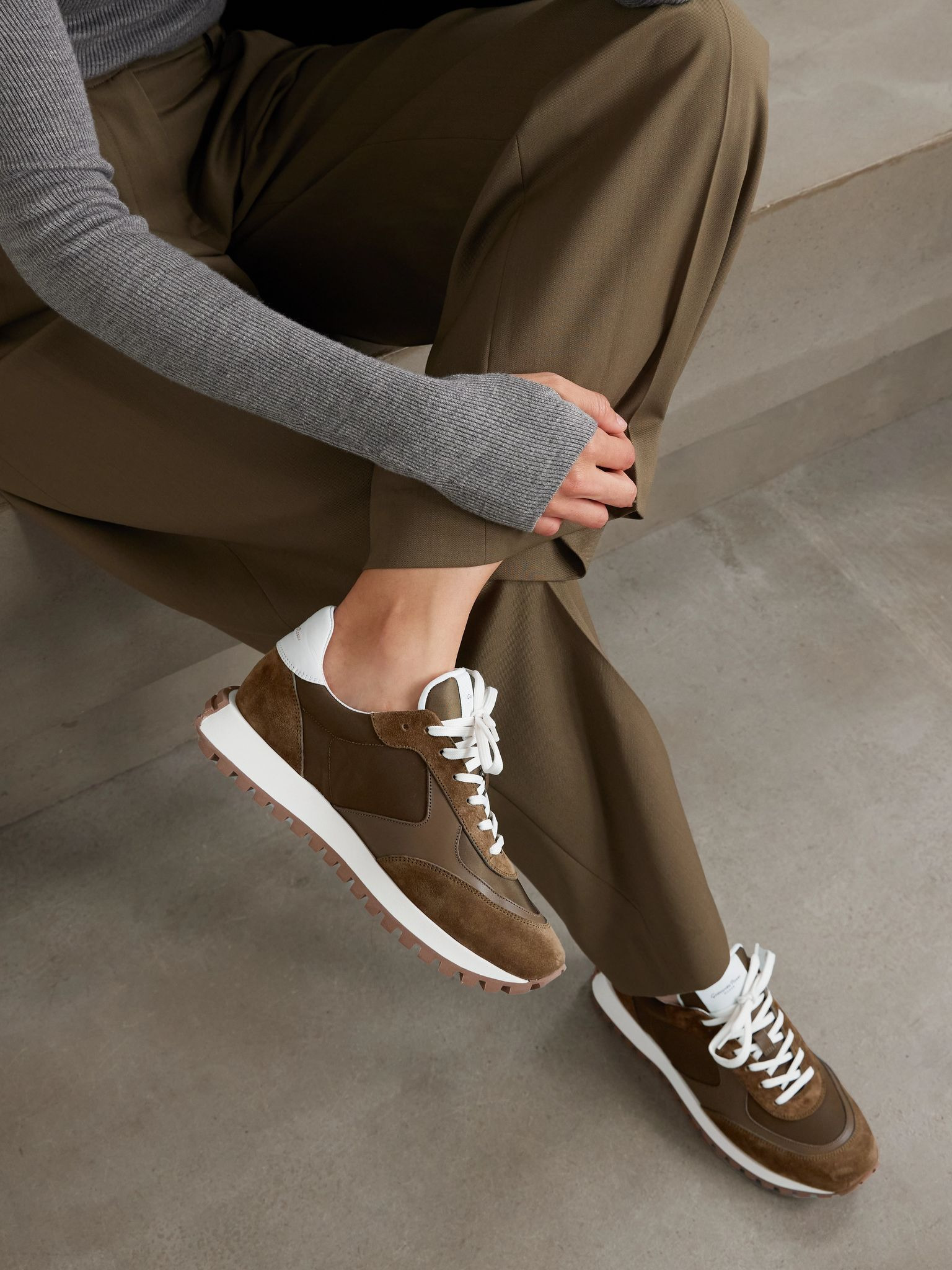Gravel suede, leather and shell sneakers Brown - 2