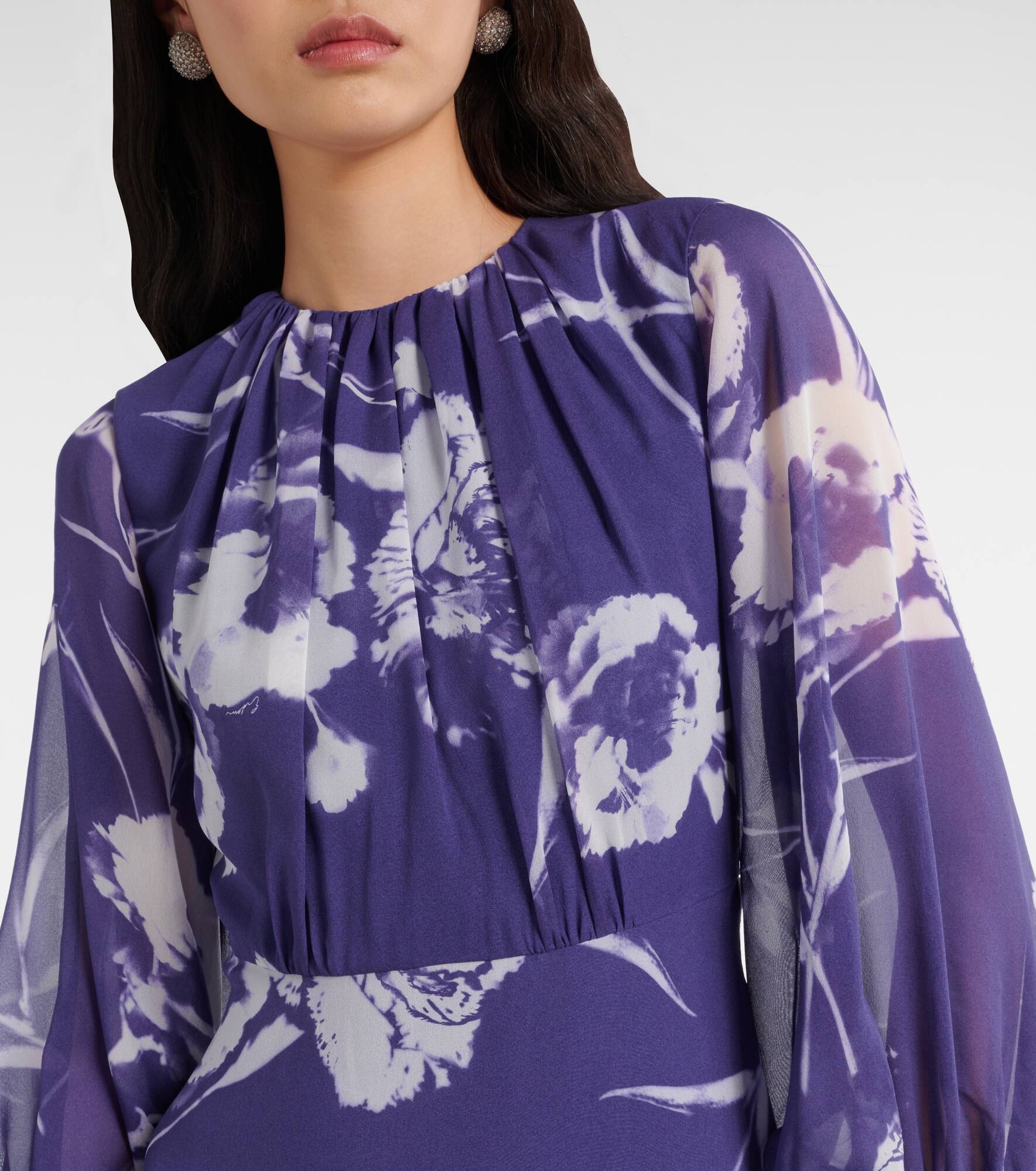 Floral silk voile midi dress - 4
