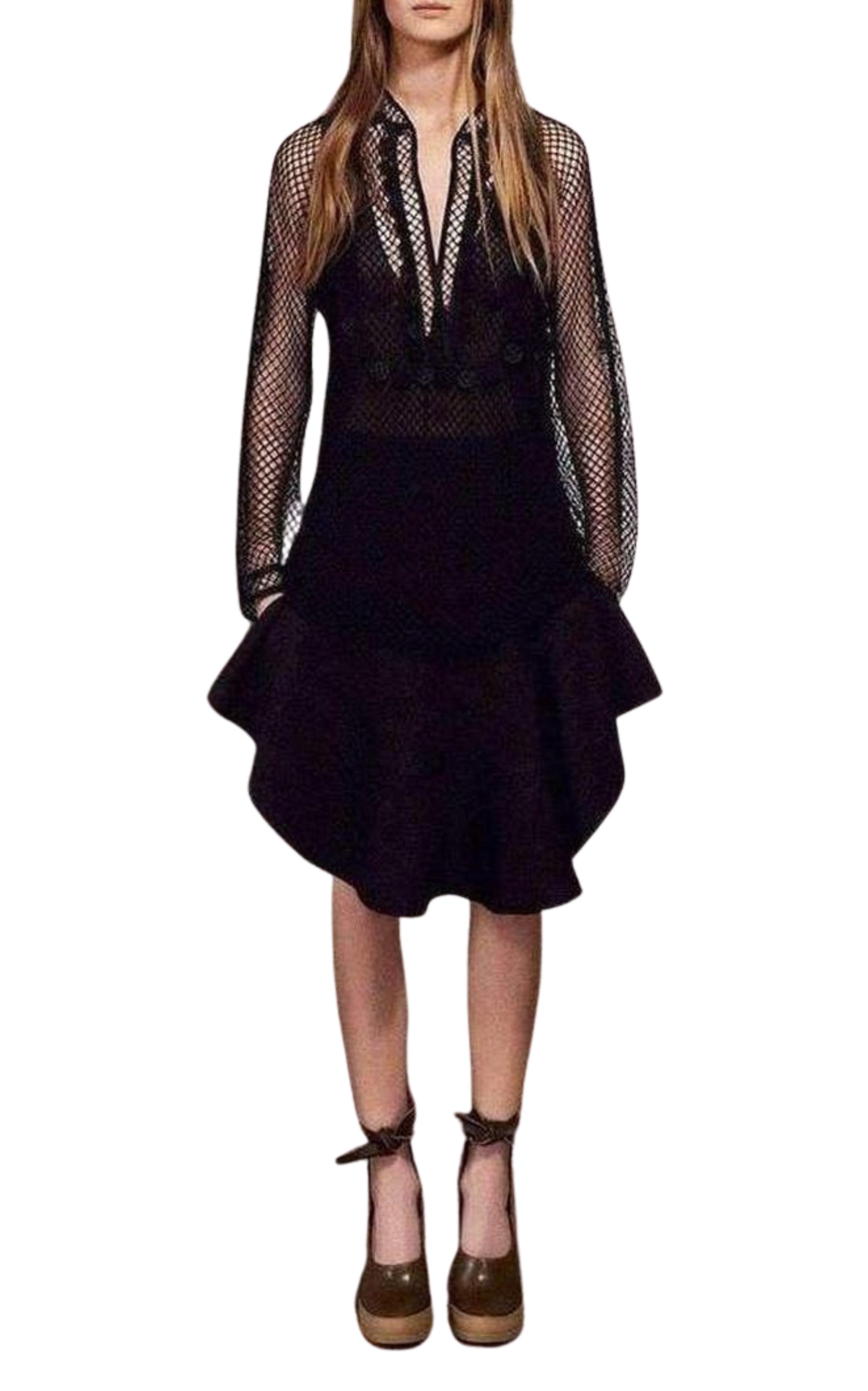 Wavy Shiny Black Jacquard Skirt - 2