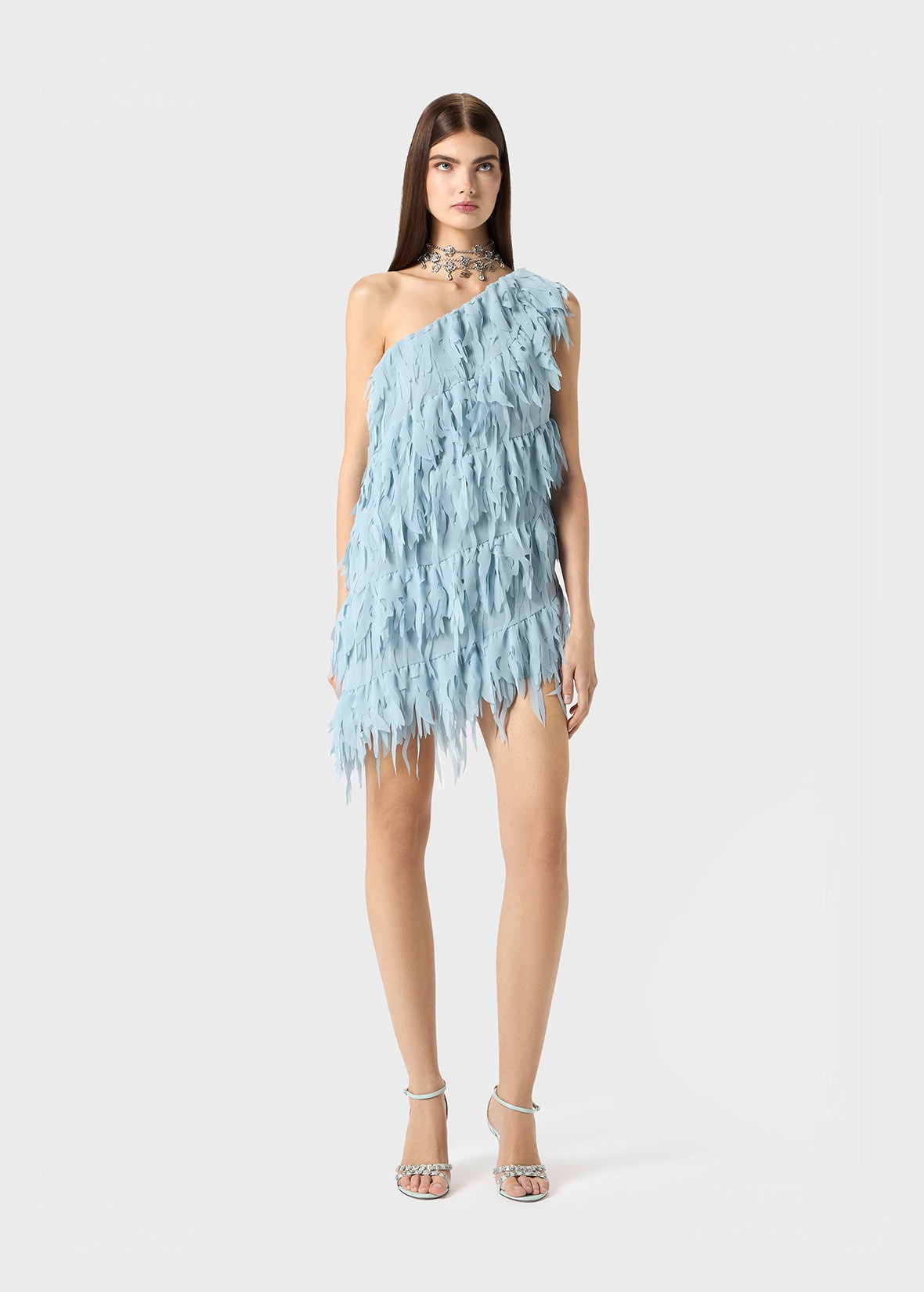 ASYMMETRIC DRESS IN GEORGETTE WITH FRINGES - 2
