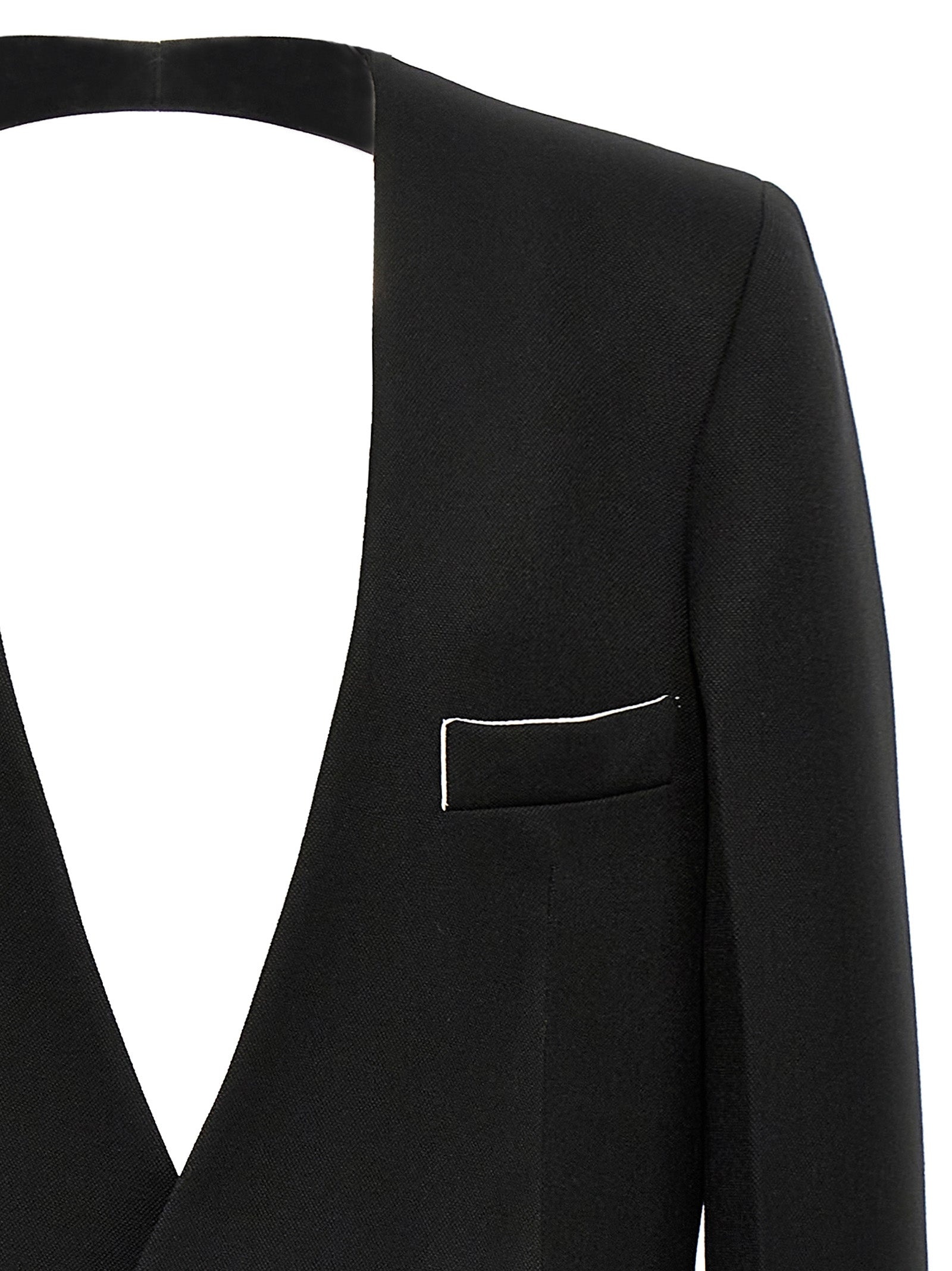 Shrunken Collarless Open-Back Blazer And Suits Black - 3