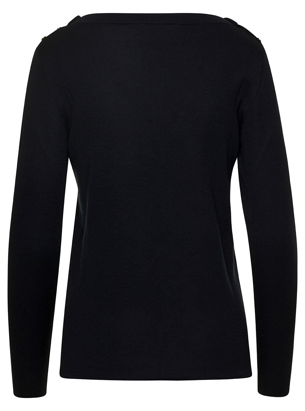 Gucci Women Black Sweater With Boat Neckline And Golden Logo Buttons In Cashmere Woman - 2