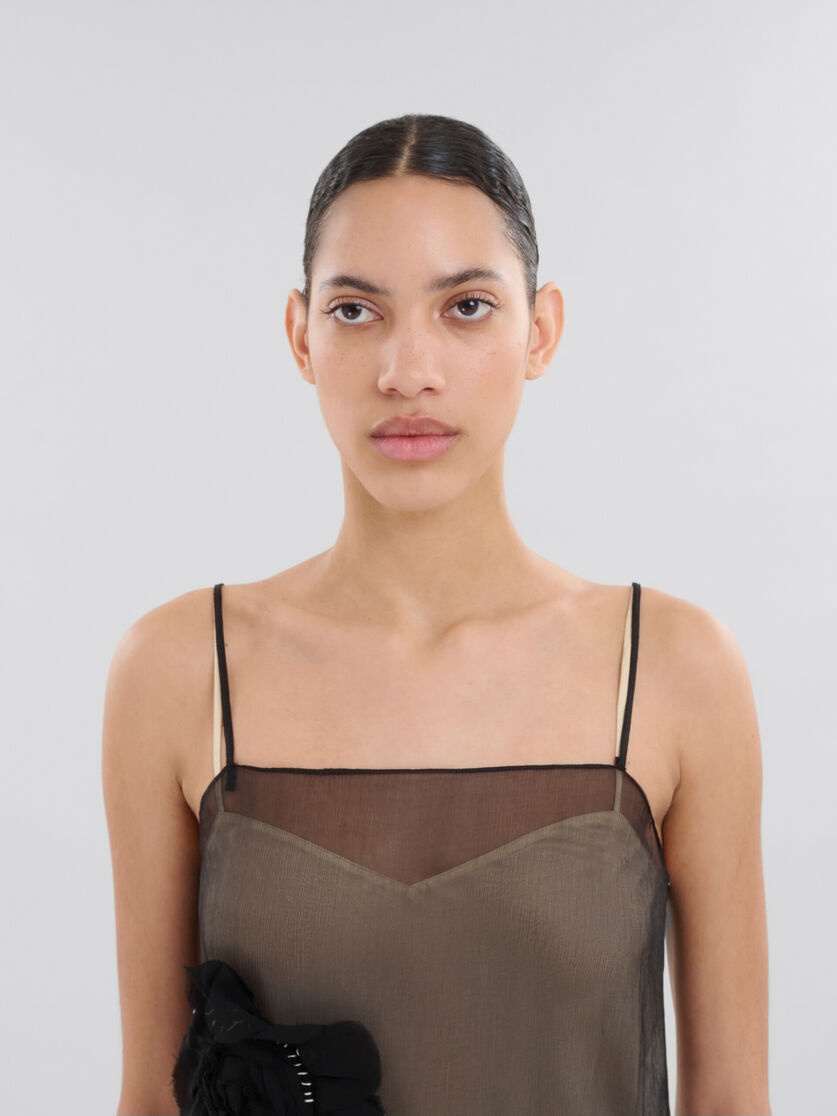 BLACK CREPON SLIP DRESS WITH FLOWER APPLIQUÉS - 4