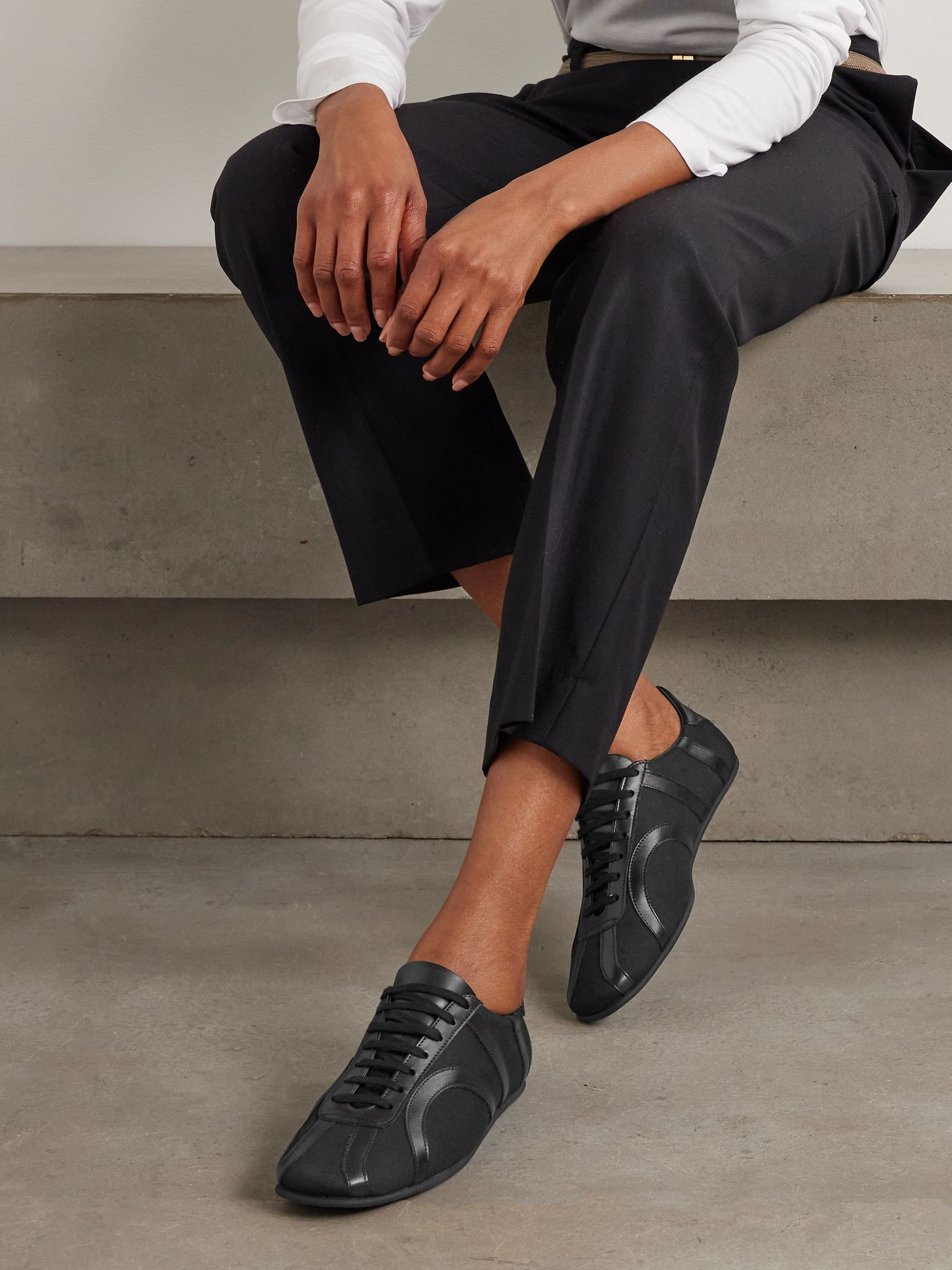 Leather-trimmed cotton-canvas sneakers Black - 2