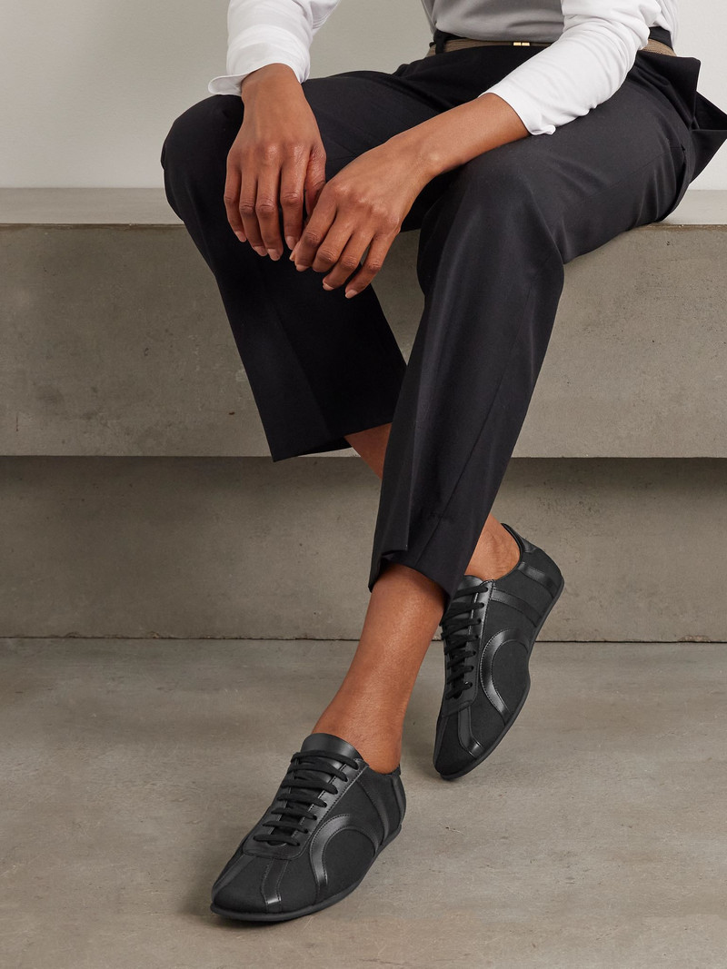 TOTEME Leather-trimmed cotton-canvas sneakers Black outlook