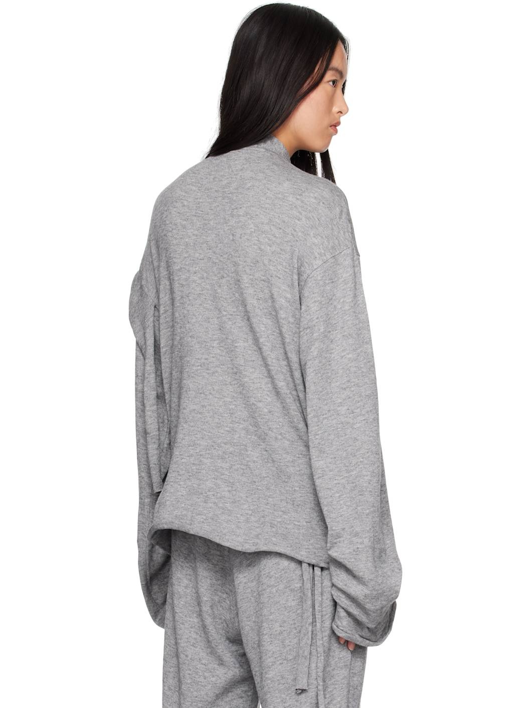 Gray Strap Knit Loose Sweater - 3