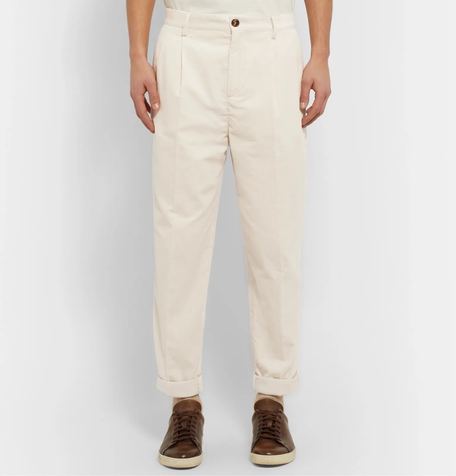 Tapered Pleated Cotton-Corduroy Trousers - 4