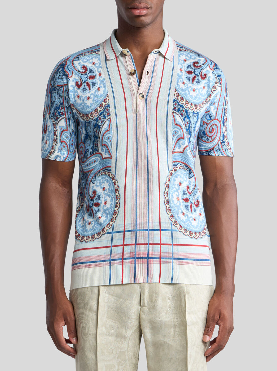 COTTON PAISLEY POLO SHIRT WITH STRIPES - 2