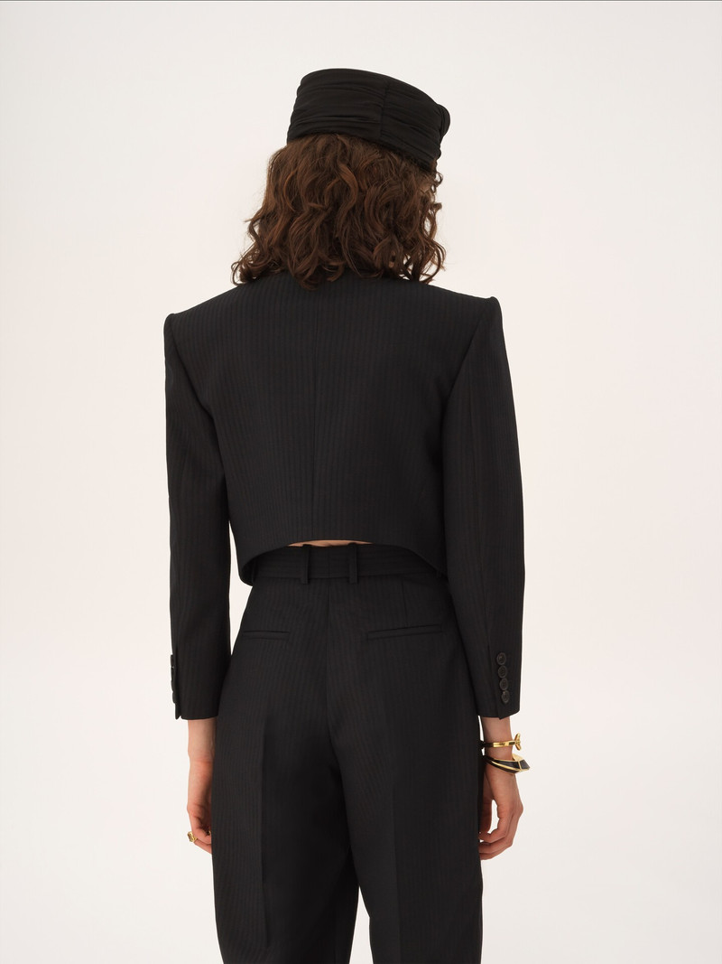 DOUBLE-BREASTED CROPPED SPENCER JACKET IN STRIPED WOOL 4