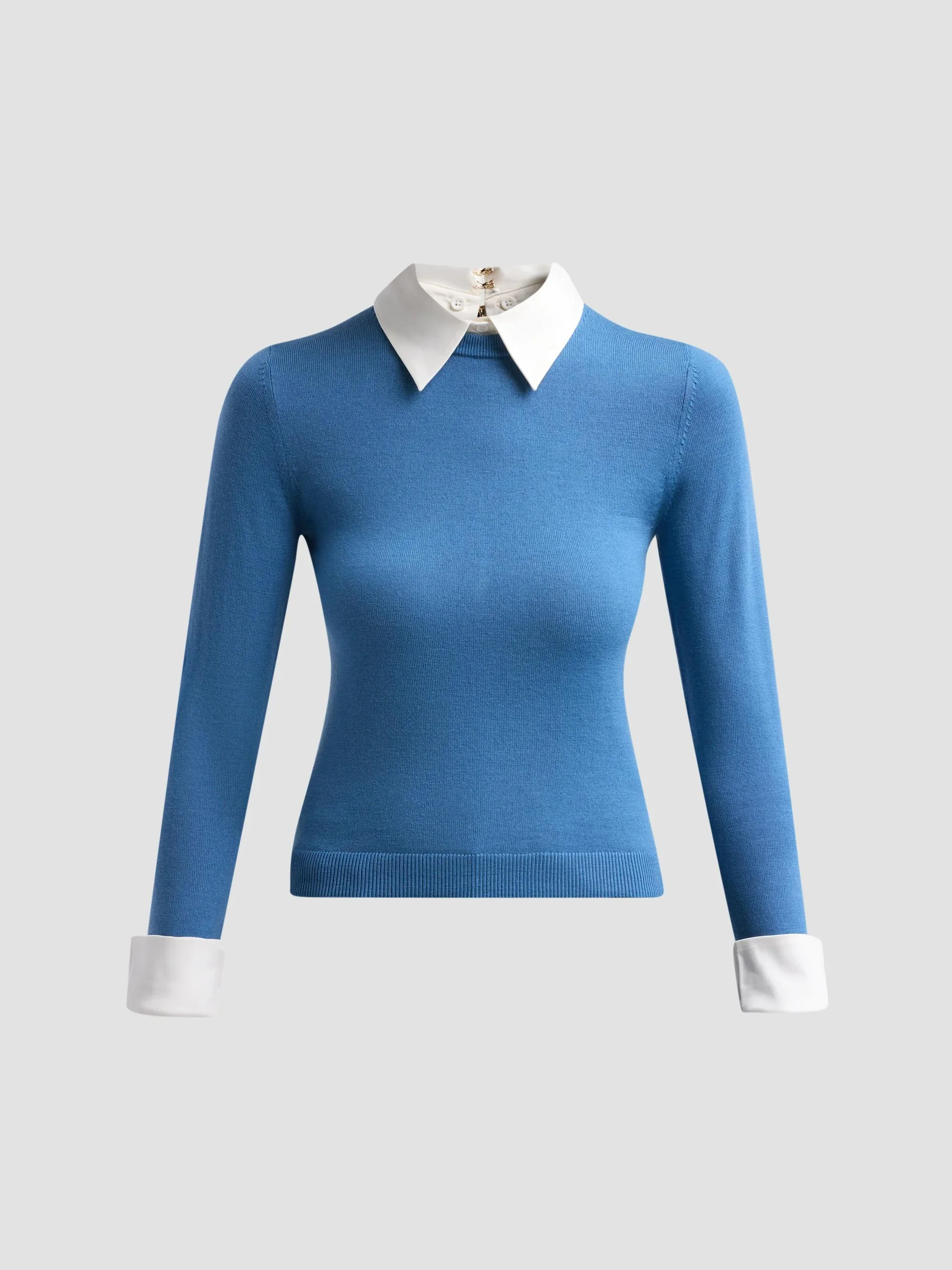Women's Porla Collared Wool Sweater - Faded Denim - 1