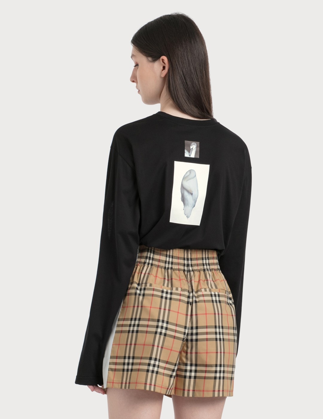 CUT-OUT PANEL SWAN PRINT COTTON OVERSIZED TOP - 4