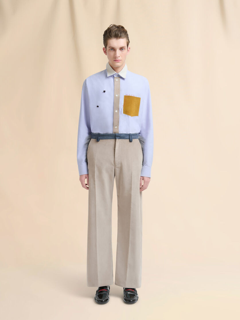 BEIGE VELVET TROUSERS WITH CONTRAST WAISTBAND - 2
