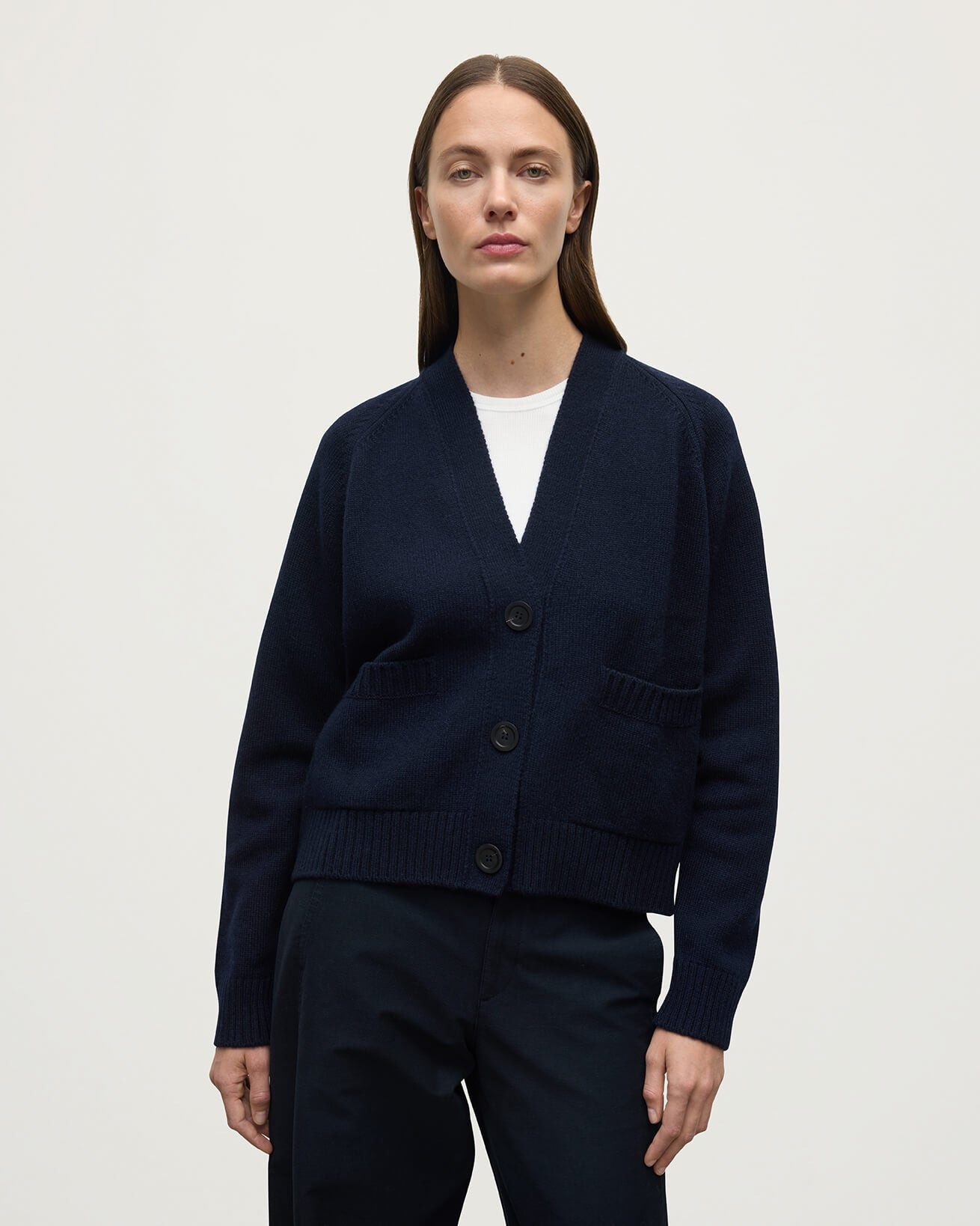 Relaxed Fit Navy Cashmere Cardigan - 5