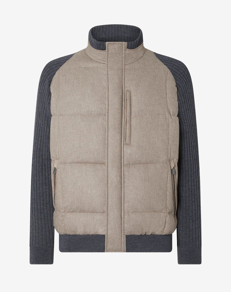 Beige stretch technical cashmere bomber jacket 1