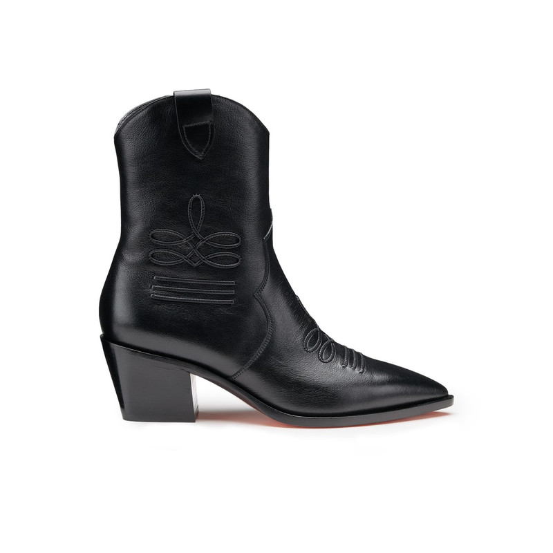 Women's black leather texan ankle boot 1