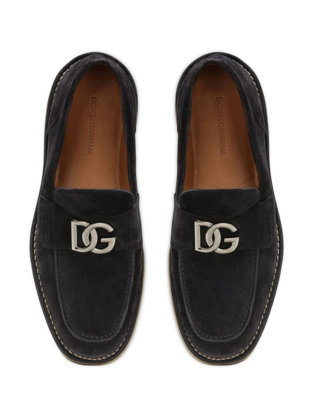 logo-lettering suede loafers - 4