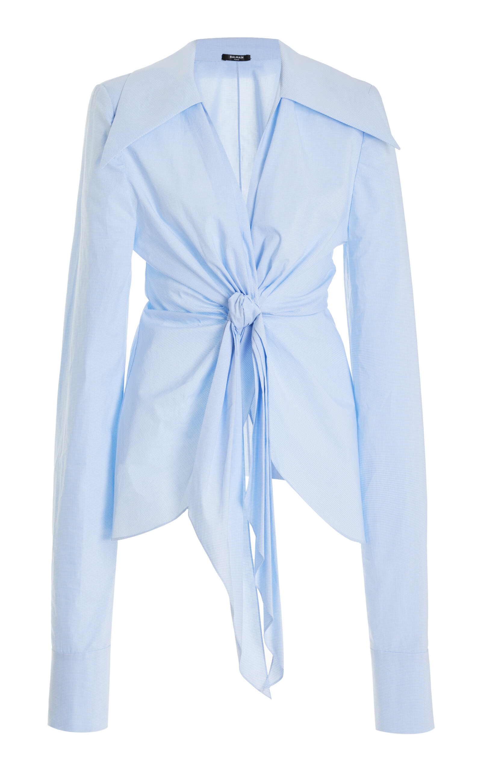 Gingham-Cotton Tie-Front Shirt blue - 1