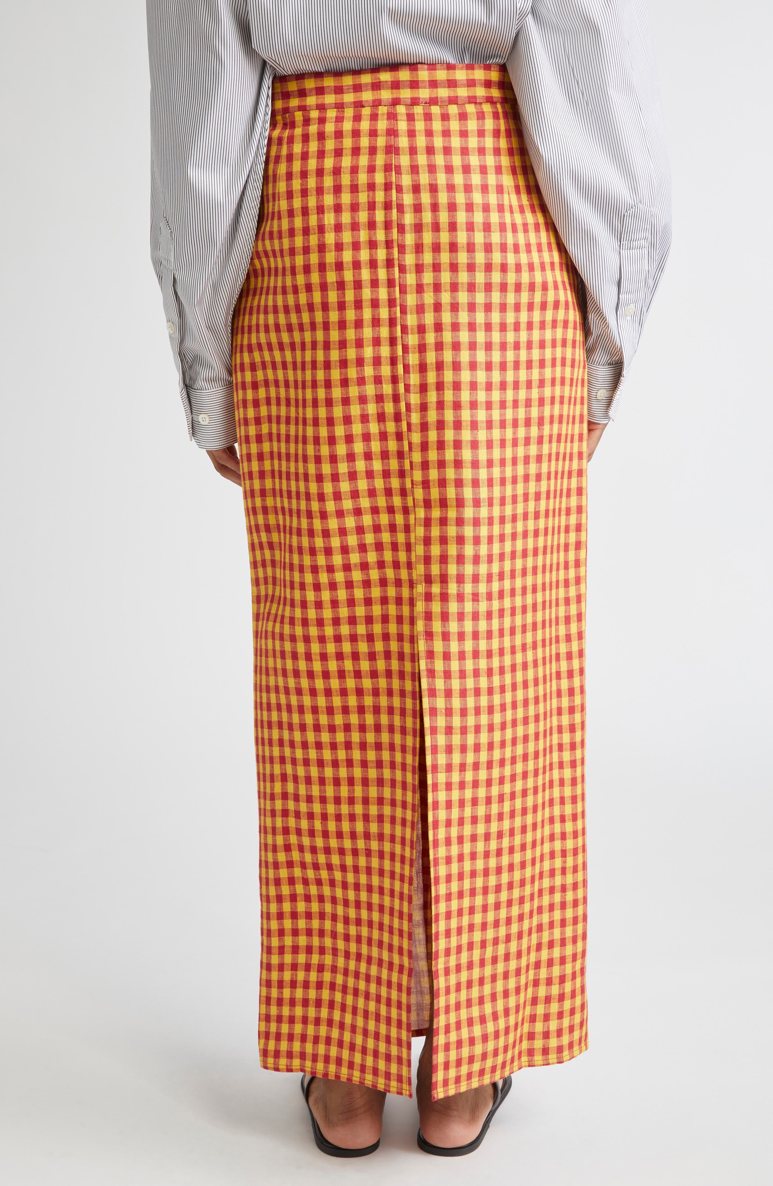 ZANKOV Luduvine Check Linen Maxi Skirt in Cherry/Yellow Multi at Nordstrom - 2