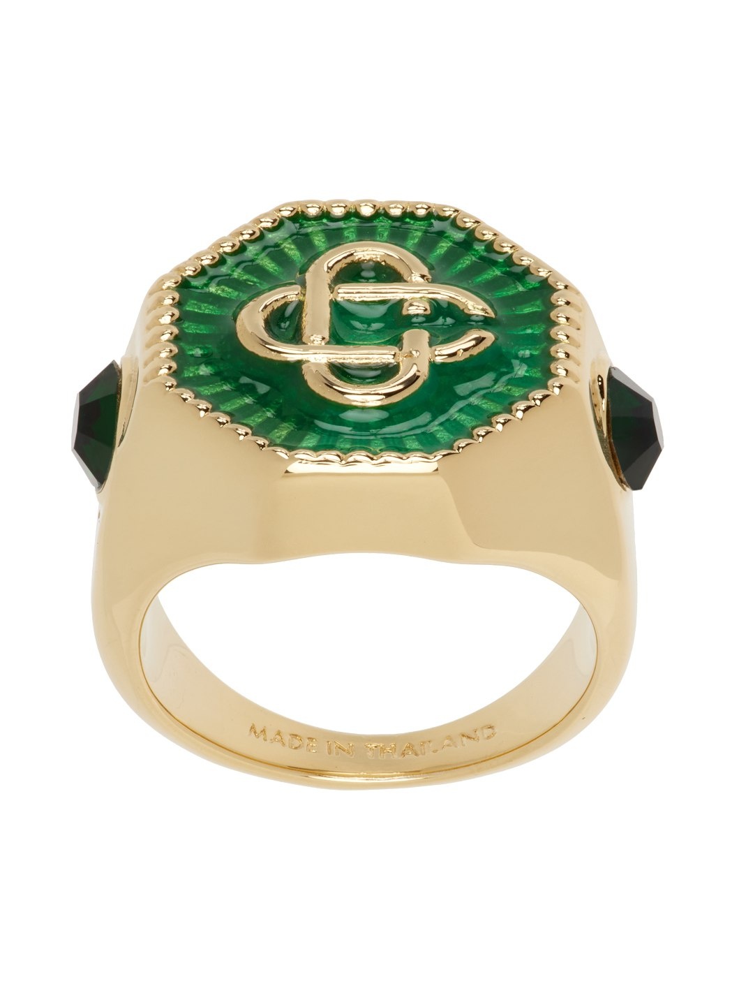Gold & Green Monogram Ring - 1