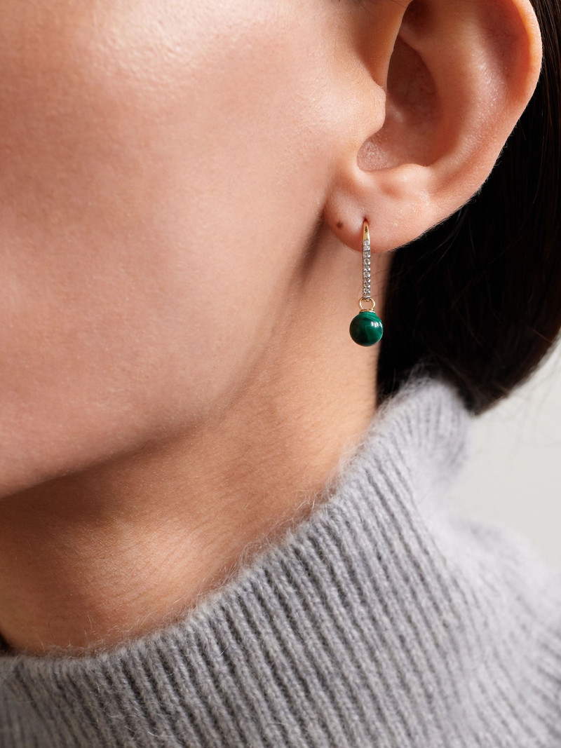 MATEO 14-karat gold, malachite and diamond earrings Gold outlook