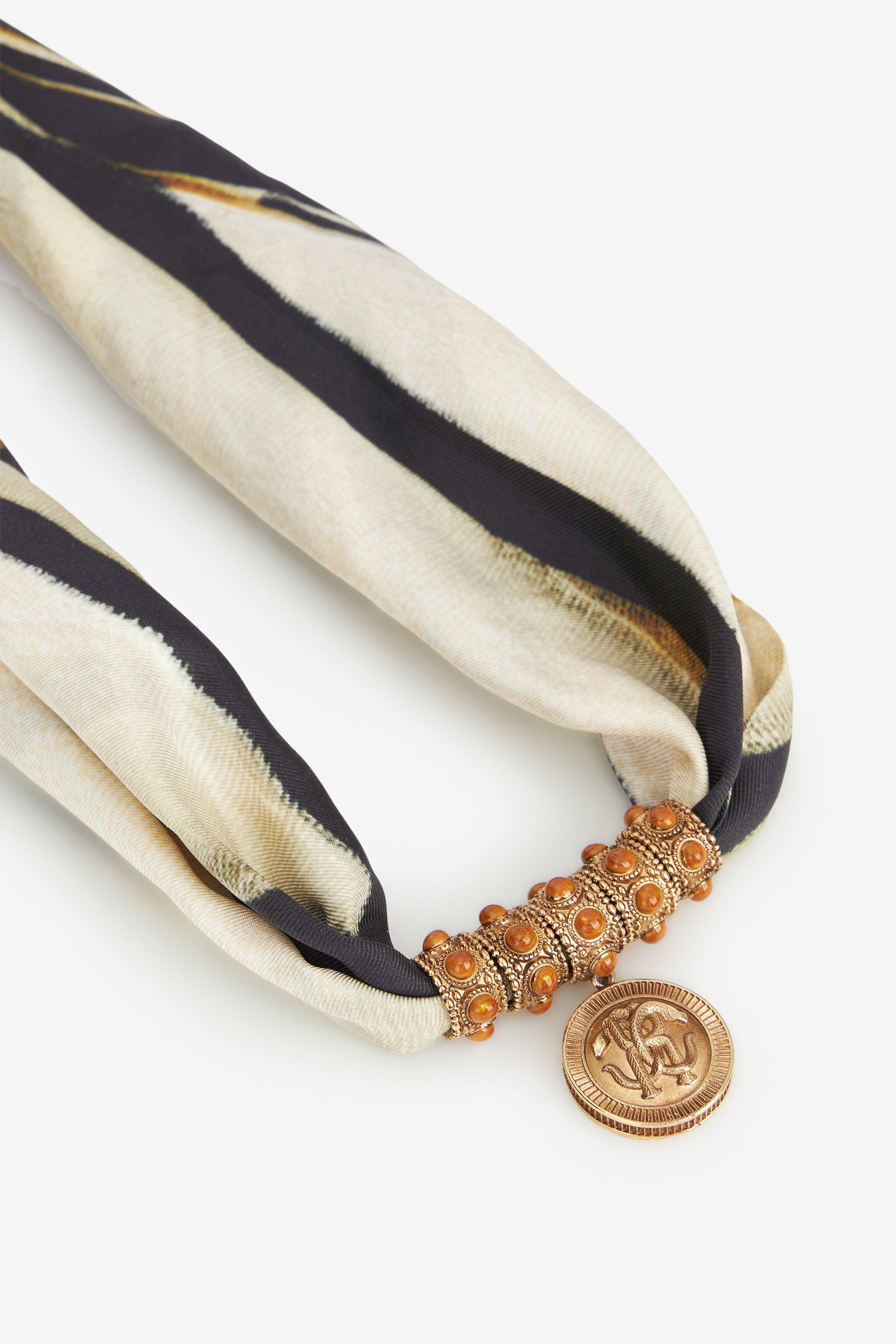 Necklace in metal and printed silk - 4