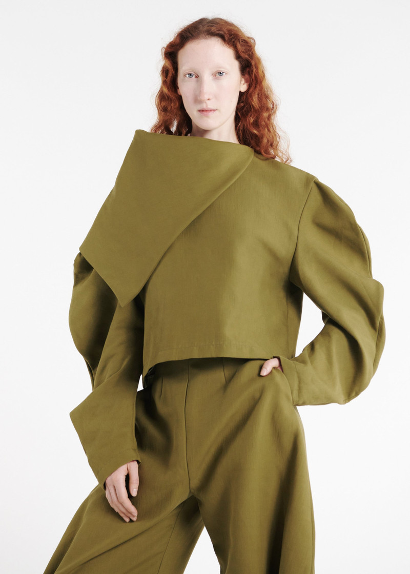 DRAPED COLLAR TOP KHAKI GREEN 8